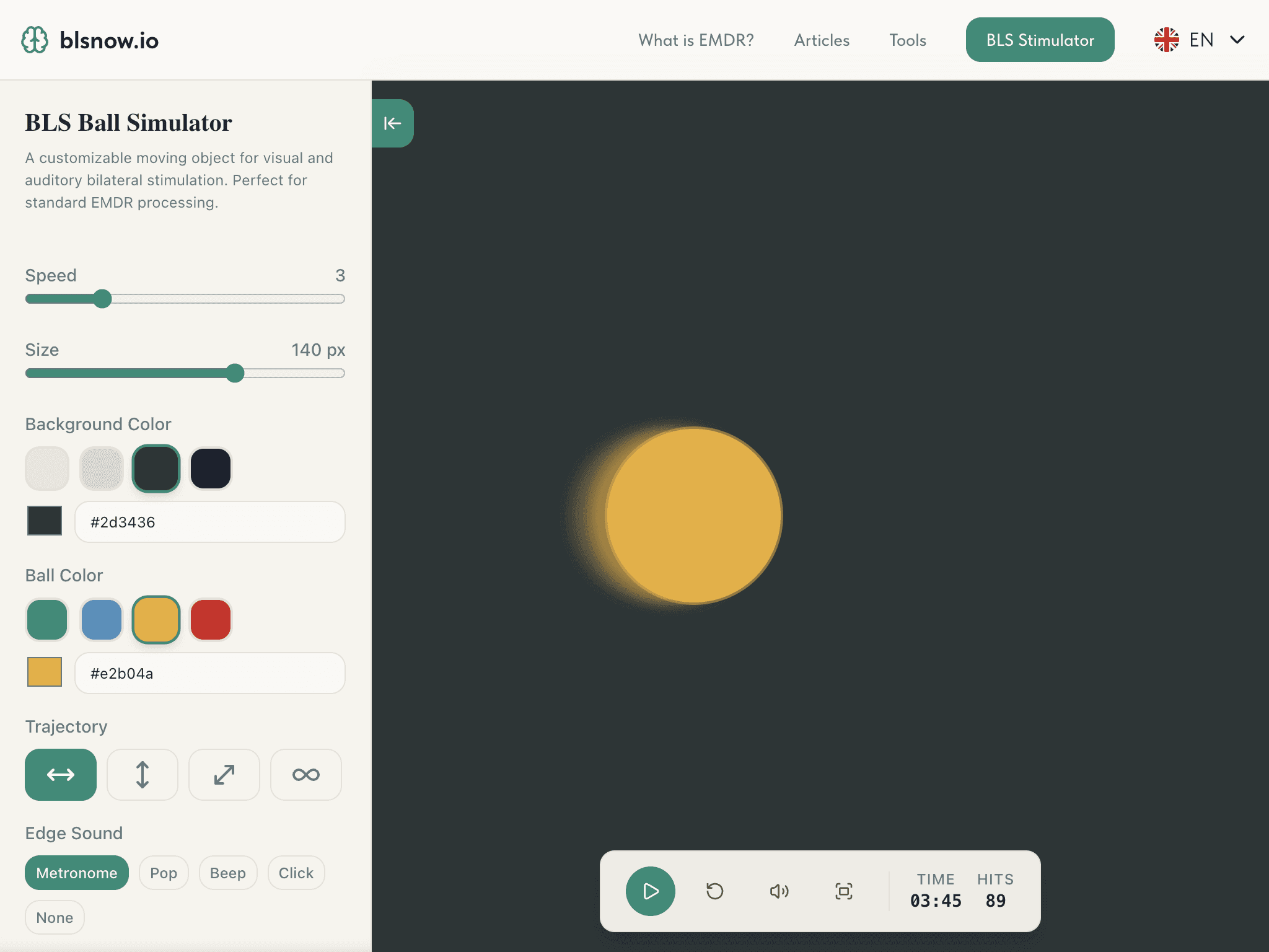 BLS Ball interface — bilateral stimulation for online EMDR sessions